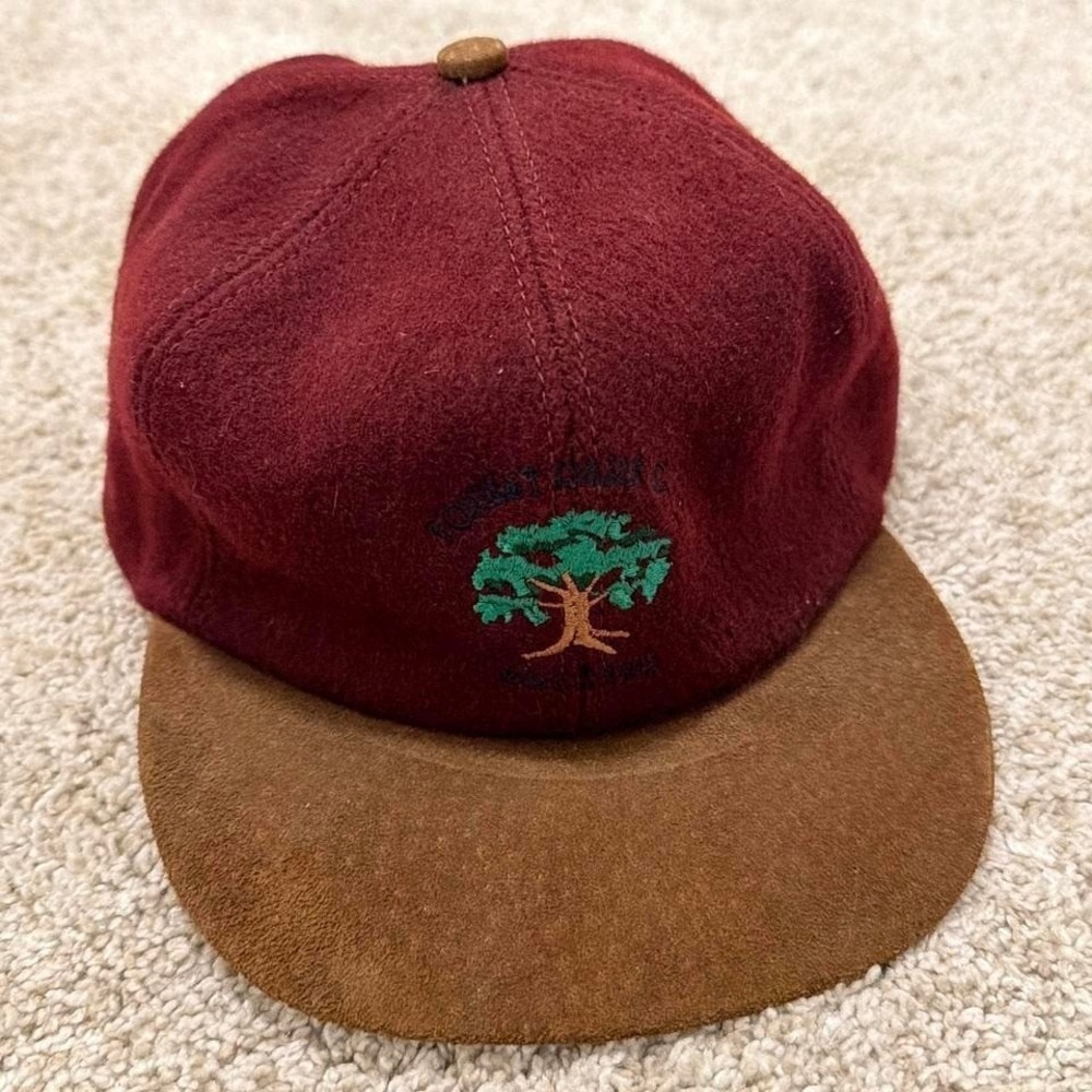 90s Vintage Wool Leather 6 Panel Strapback Hat | Burgundy‎ | Made in USA